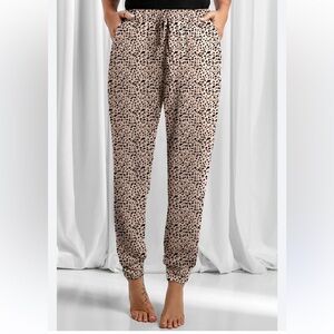 Victoria's Secret Tan Black Cheetah Print High waist Jogger PJ pants size medium